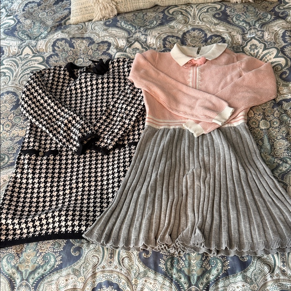 Chic Houndstooth and Pink Sweater Dresses
